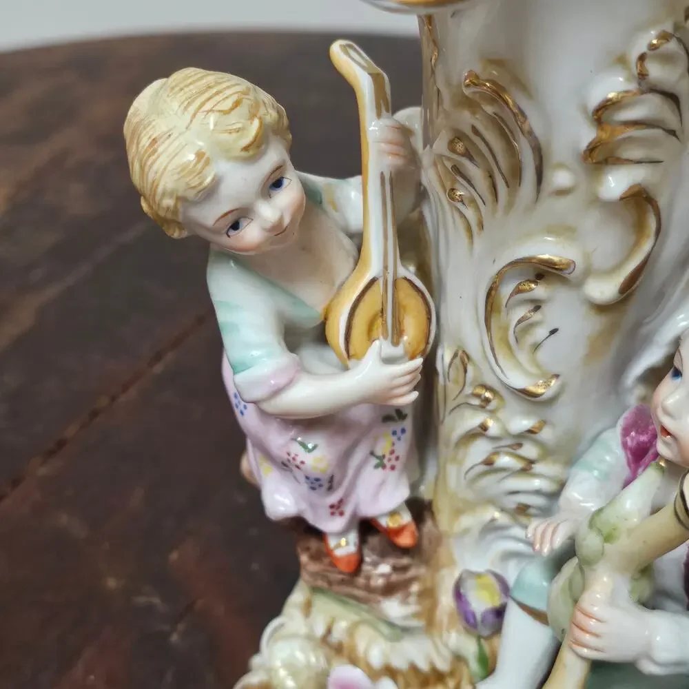 Vintage Japan UCAGCO Victorian Boy & Girl Playing Instruments Vase